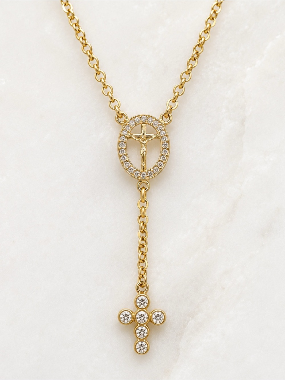 Sacred Crucifix Rosary Lariat Necklace
